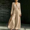 Damen V-Ausschnitt Taillenbetonender Langarm-Jumpsuit, Farbe, Elegant für Arbeit und Abend