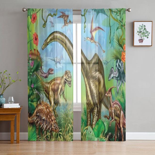 Tropical Safari Dyr Elephant Skinne Vindusgardiner Til Stue Soverom Voile Tyll Gardiner Stoffgardiner Til Kjøkken