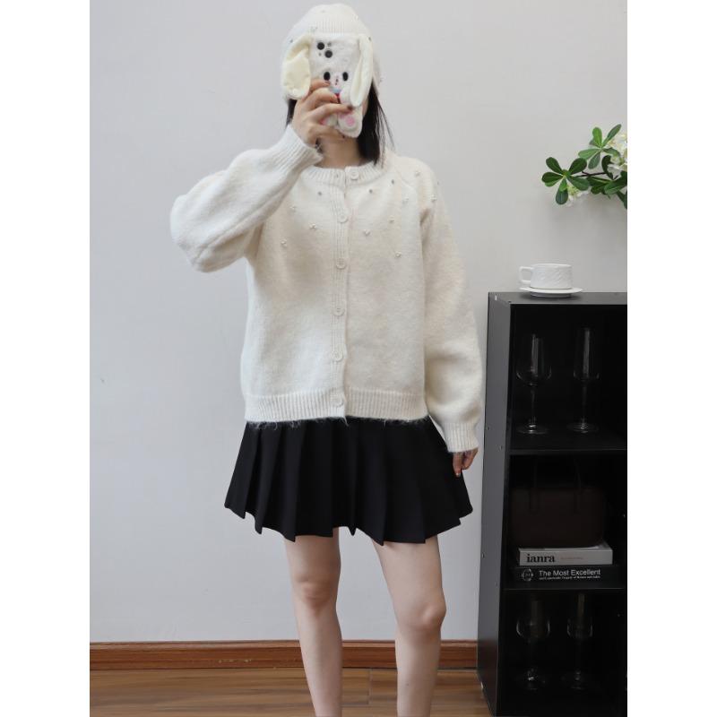 Heavy Industry Bead Design Sense Hat Knitted Cardigan Autumn and Winter New Gentle Wind Loose Sweater Jacket Women