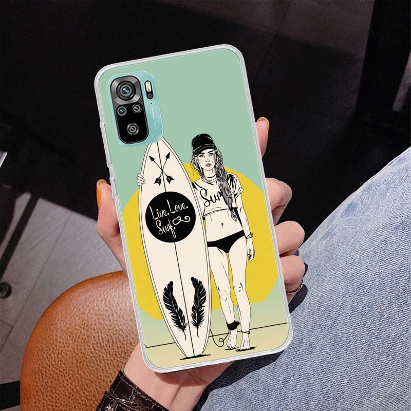 Surfbrett Surfen Kunst Surf-Mädchen Sommerhülle Handyhülle Für Xiaomi Redmi Note 10 Pro Max 10S 9 9S 9T 8 8T 11T 11S 11 5G 11E 7 6
