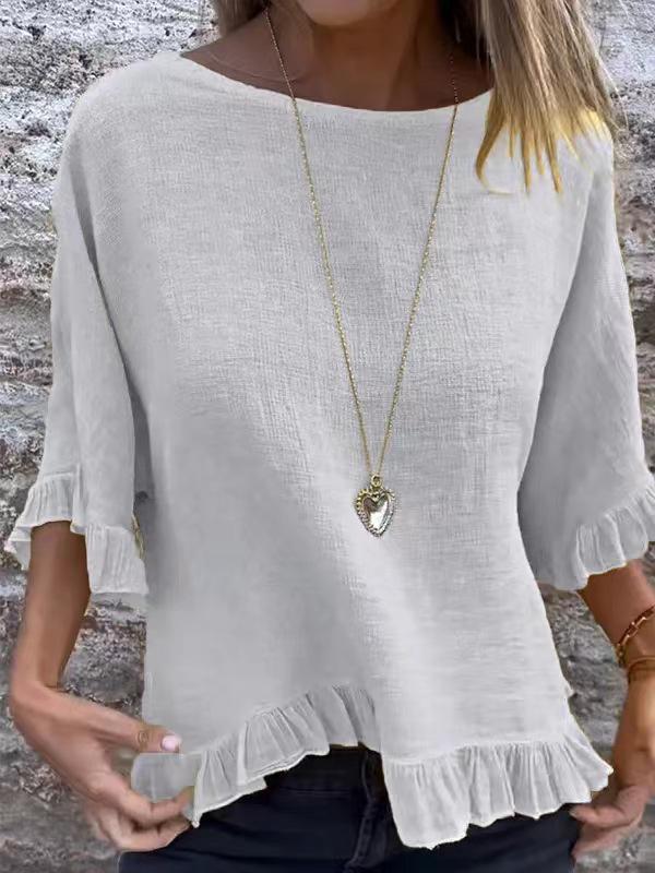 2025 Women's Cotton Linen Loose Fit Short Sleeve Shirt - European & American Style