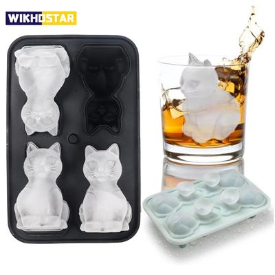 4 Cavity Cat Ice Cube Trays 3D Cat Ice Cube Mold With Funnel Silicone For Whiskey Wine Cocktail Ice Cube Maker Chocolate Mould
