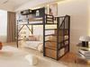 Letto a castello in metallo 90 x 200 cm, Con scala contenitore e striscia luminosa, Finestra, Pannelli in legno ed elementi a griglia metallica, Robusto telaio in metallo, Nero