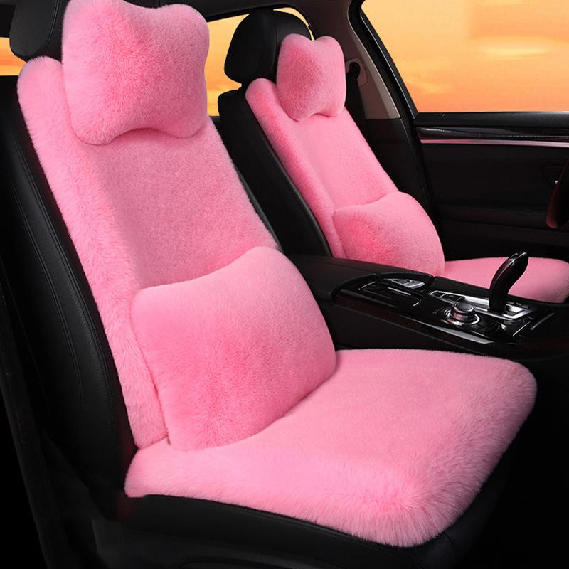 New Winter Car Plush Seat Cushion Heart Shaped Head Pillow Neck Pillow Waist Support Cushion Thickened Warm Universal Seat Cover
