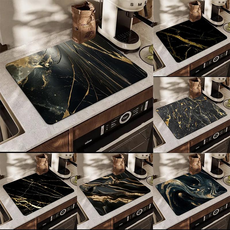 

Luxury Black Gold Tableware Mat, Kitchen Mat, Anti Slip Coffee Cup Mat Drainage Mat Tableware Cup Bottle Mat Kitchen Furniture 20x30cm