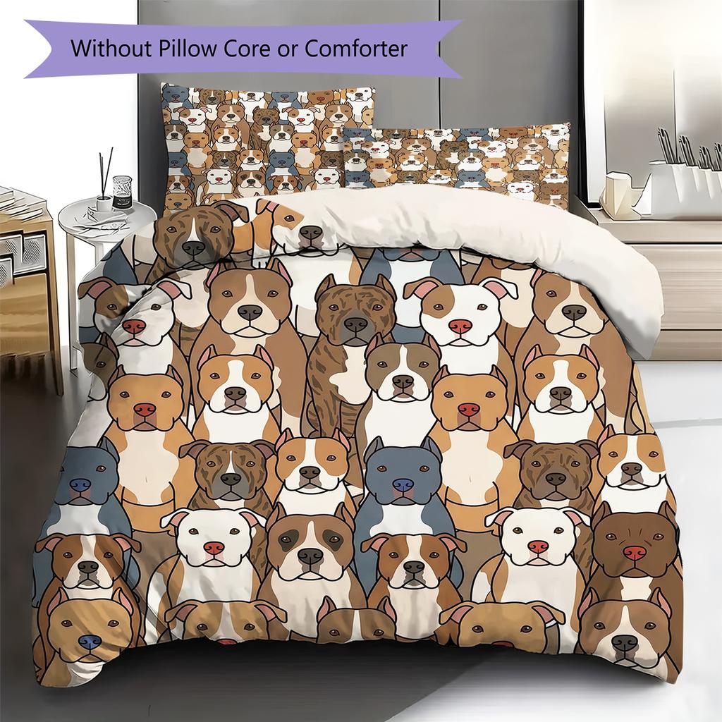 Cartoon Puppy Pattern Bedding,Quilt Set Quilt Cover Pillowcase Home Birthday Gift (1 * duvet cover + 2 * pillowcase, without core)