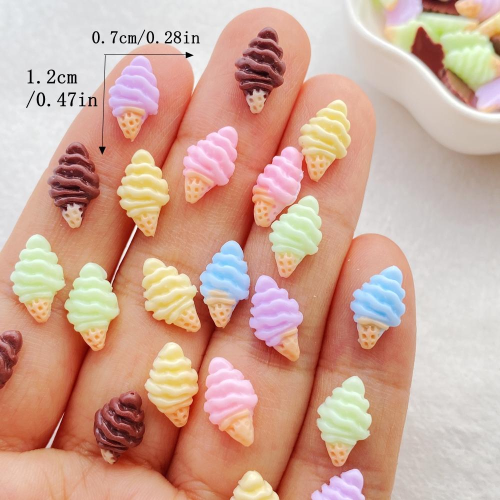 50Pcs Cute Resin Mini Colorful ice cream Flat Back Ornament Jewelry Making Manicure Hairwear Accessorie