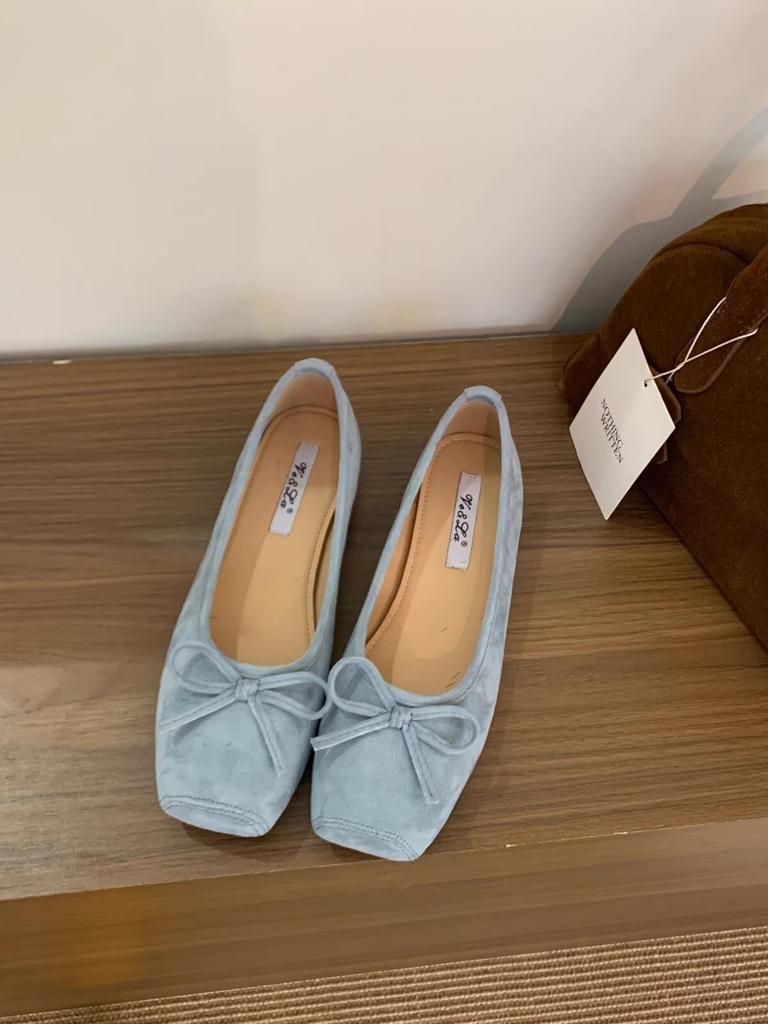 Fashion 2025 French Elegance New Season Suede Low Heel Ballet Flats Bow