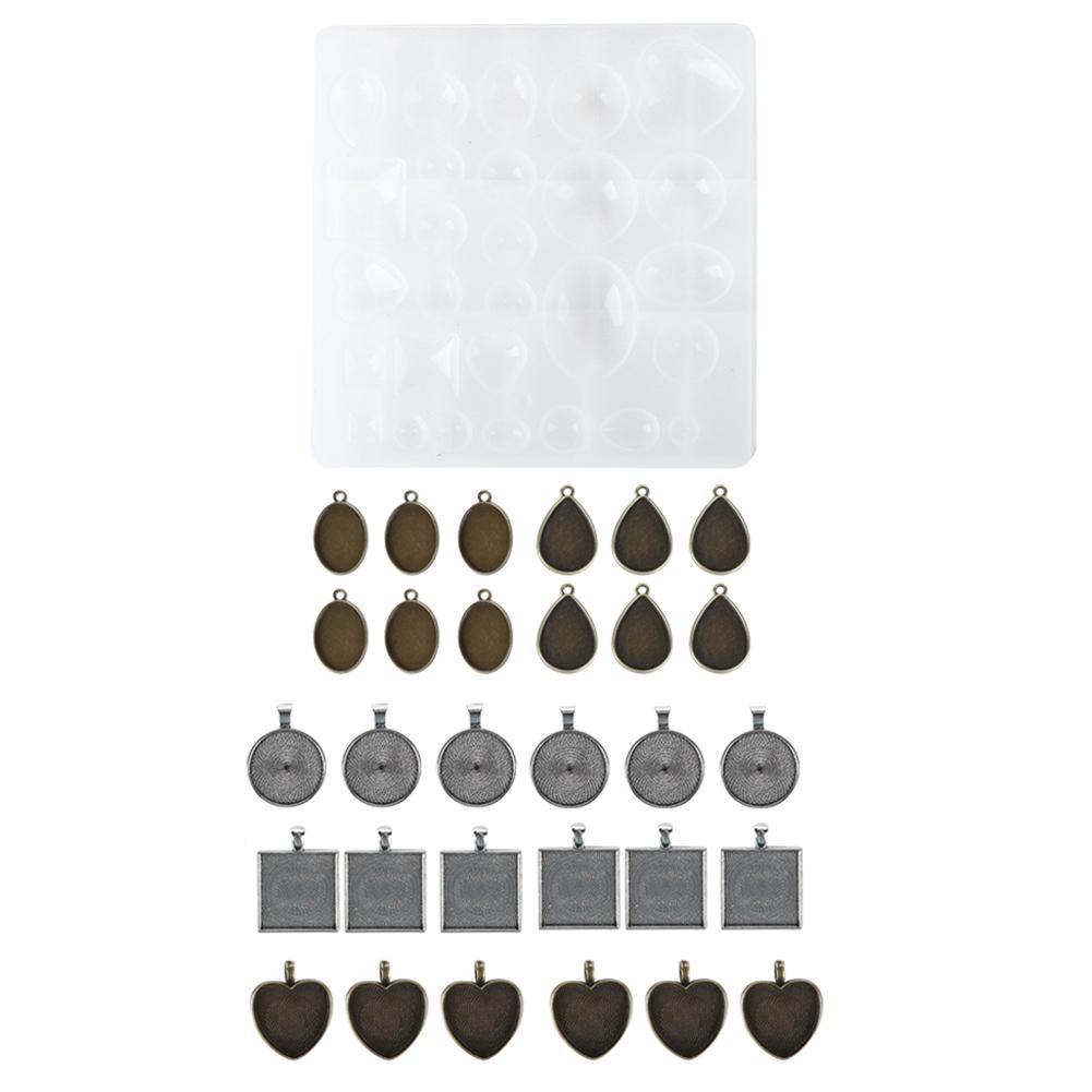 Alloy Round Oval Pendant Base Tray Silicone Mode Pendant Jewelry DIY Tool Set BH201863