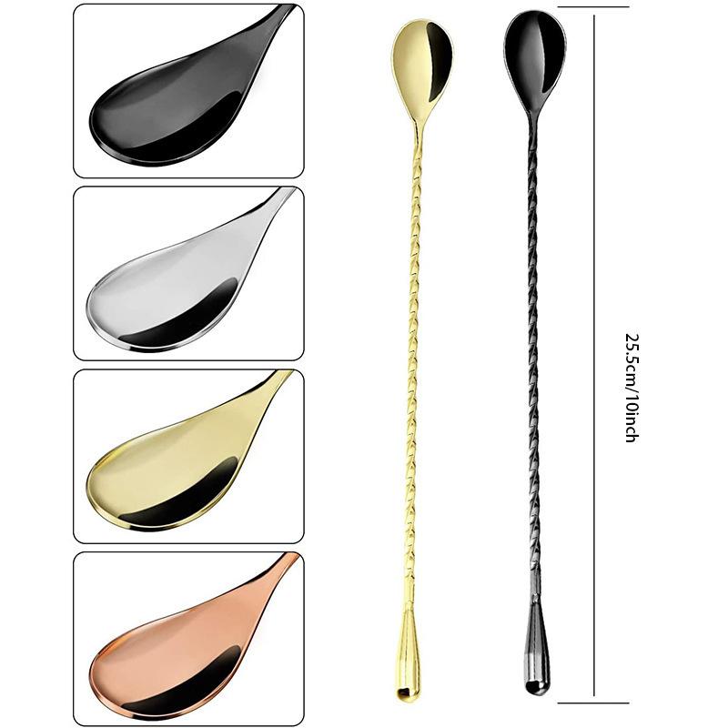 Spiral Pattern Long Handle Mixing Spoon Food Grade Stainless Steel Cocktail Scoop for Home Bar Bartender Drink Making