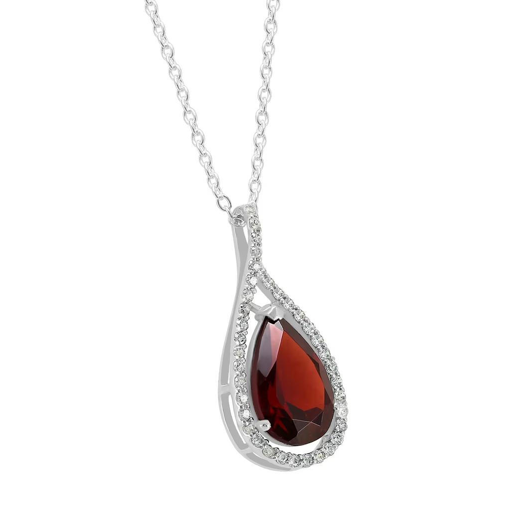 Natural Teardrop Garnet Gemstone Pendant 925 Sterling Silver Bridal Gift Pendant