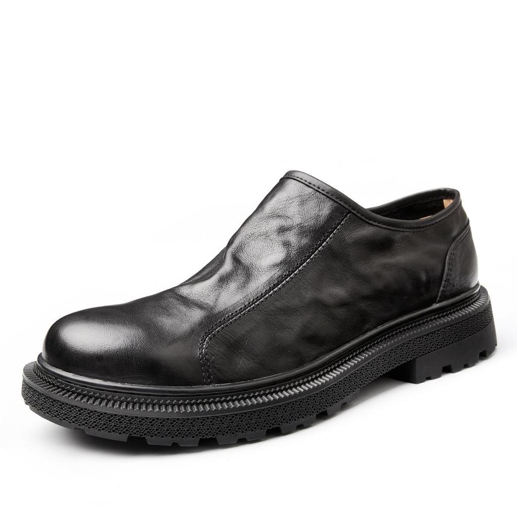 Lässige Lederschuhe mit großem Kopf Herren-Trend Vielseitige Leder-Rundkopf-Plateau-Reißverschluss Weiches Leder Business Blaue Einzelne Schuhe Herren