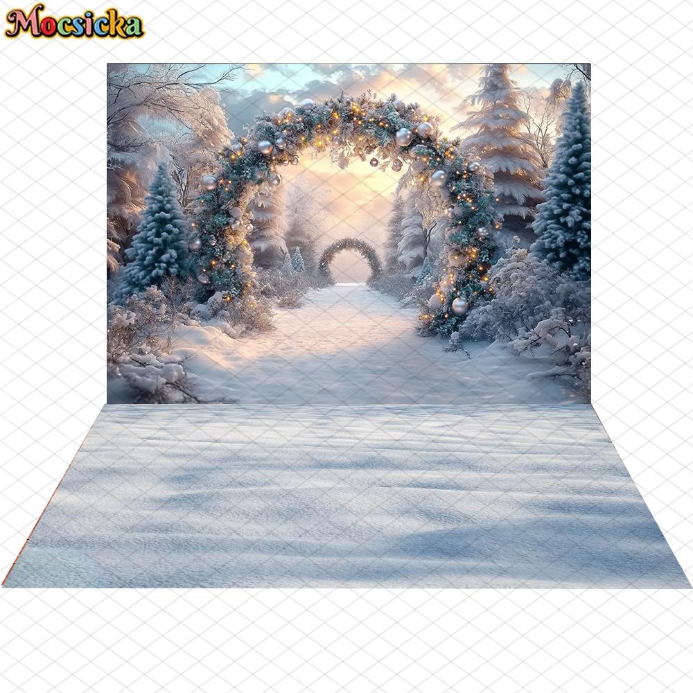 Mocsicka Winter Snow Background Photography Christmas Tree Decoration New Year Party Family Adult Child Photo Backdrop Wallpaper
