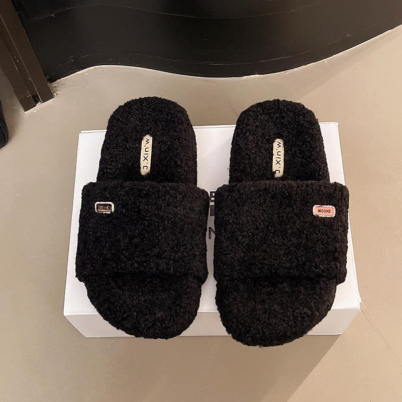 

Тапочки Mao Mao женские 2025 осень и зима новая корейская версия ins трендовая обувь пушистые утолщенные домашние тапочки на платформе 35