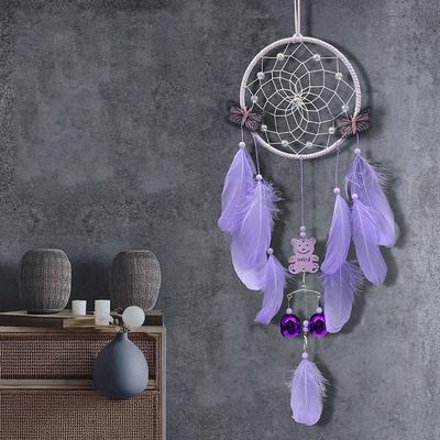Lovely Pink Feathers Dream Catcher With  Butterfly Large Room Pendants With Bells Wind Chimes Home Decorations For Girls Gifts