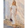 Womens Linen Tencel Blend Midi Dress With Adjustable Waist Short Sleeve High-Waisted Office Casual