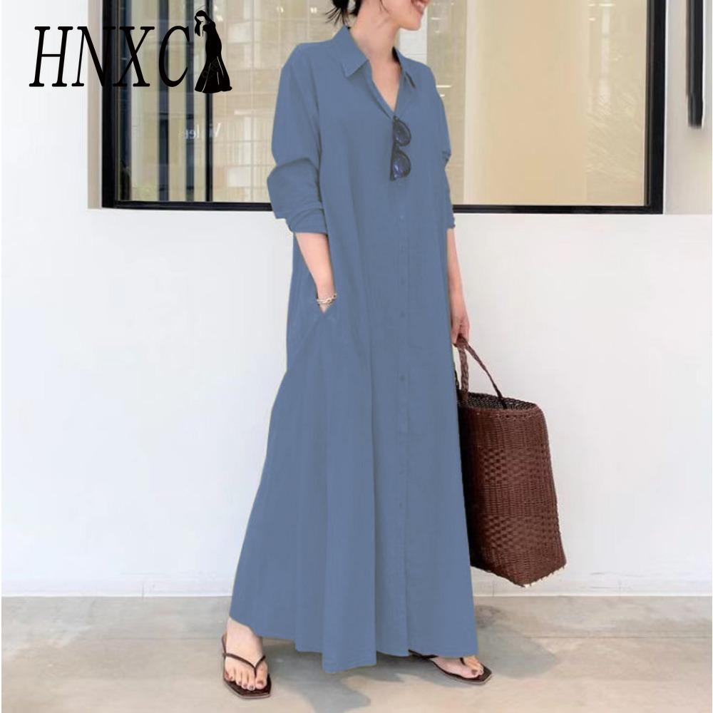 HNXC Women's Long Shirt Dress Made of 100% Cotton Sizes: S-5XL Casual Dresses
