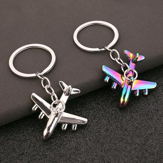 Aircraft Keychain Alloy Mini Plane Model Electroplated Key Ring with Chain Buckle for Travel Aviation Souvenir