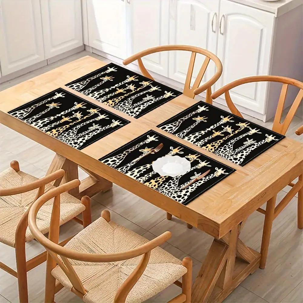 4 stuks Giraf Placemats, Imitatie Linnen Materiaal, Rechthoekig, Handwasbaar, 30,48 x 45,72 Inch, Geschikt voor Restaurant, Keuken, Feest, En Huis