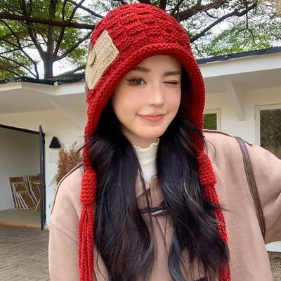 Keep Warm Knitted Hat with Long Tassels Harajuku Designed Pullover Hat Ear Protection Hat  Daily
