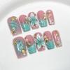10Pcs Mid Length Coffin Handmade Nail Tips French Gradient Sea Star Shell Decorations Wearable Acrylic Nails