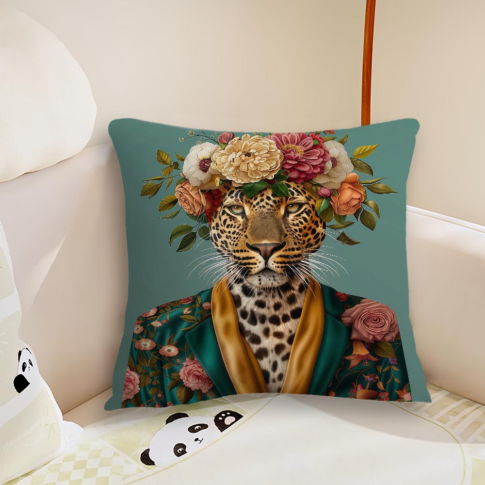Wreath for Leopard Cushion Cover Pillow Case Plush Fabric Soft Double Sided Print Sofa Cushion Cover Throw Pillow Covers