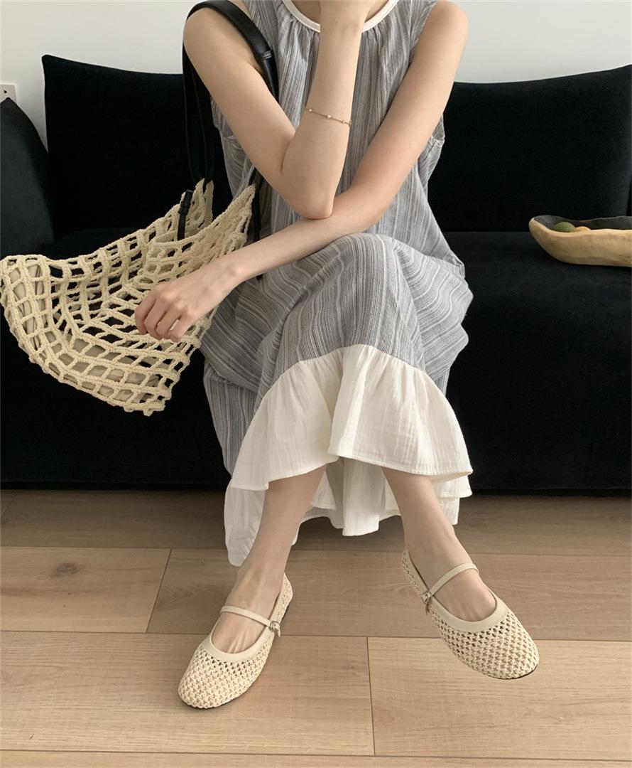

Inner square head Mary Jane single shoes women s shoes 2025 new summer mesh retro woven breathable evening shoes 39 абрикосовый