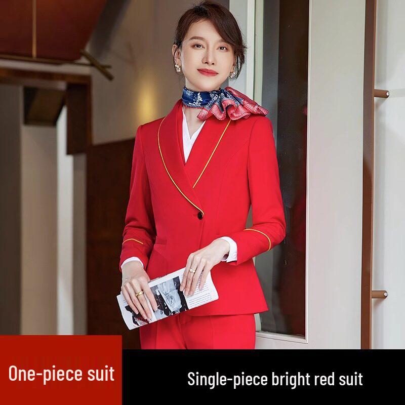 China Southern Airlines Flight Attendant Professional Suit: High-End Rose Red Vest and Dress Reception Uniform