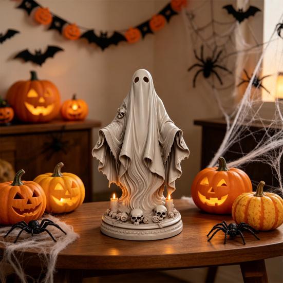 Halloween Ghost Figurine, Spooky Resin Ghost Skulls Statue for Tiered Tray Home Table Centerpiece, Halloween Party Supplies