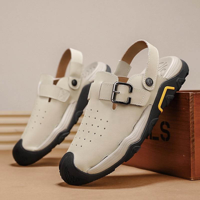 

Lightweight Flats Beach Walking Sandal Men Leather Thick Soled Soft Sole Casual Sandals Breathable Comfortable Dual-use Slippers 45