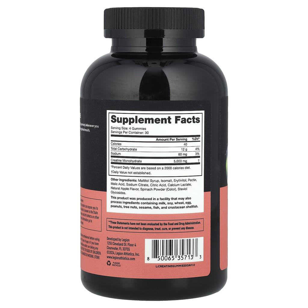 Kreatin-Gummibärchen, Sauer-Grüner-Apfel, 120 Stück