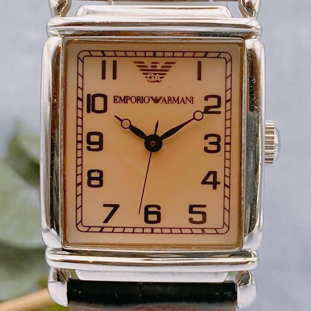 Used [Working item] Good condition EMPORIO ARMANI stainless steel watch square men's Emporio Armani orange beige brown
