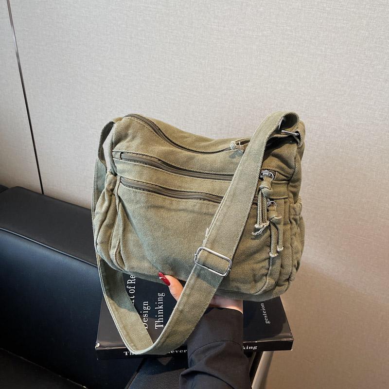 Płócienna torba damska o dużej pojemności na ramię, torba tote w stylu vintage, wielowarstwowa torba crossbody