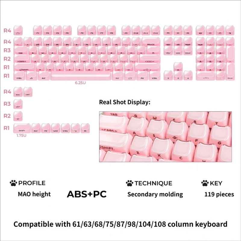 MAO Height ABS PC Jelly Texture Keycaps 119 Keys Full Set For Gaming Mechanical Keyboards And Magnetic Switches