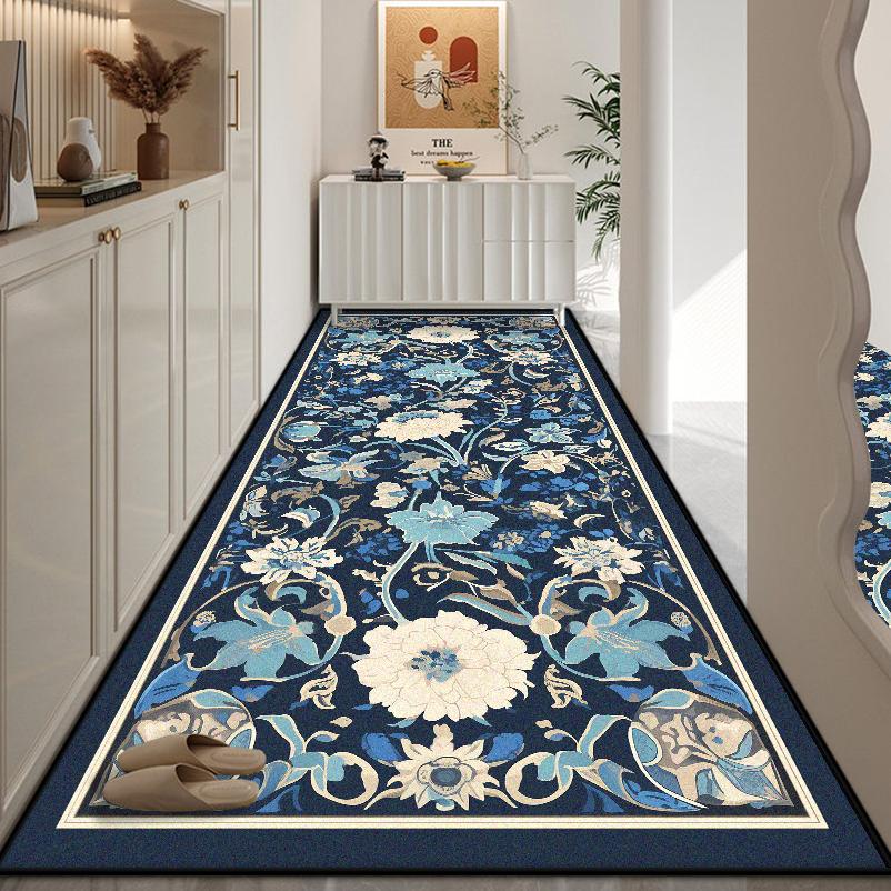 New Classical Flower Design Soft Decor Home Entryway Long Carpet Light Luxury Big Size Hallway Rug Washable Stair Antiskid Mat