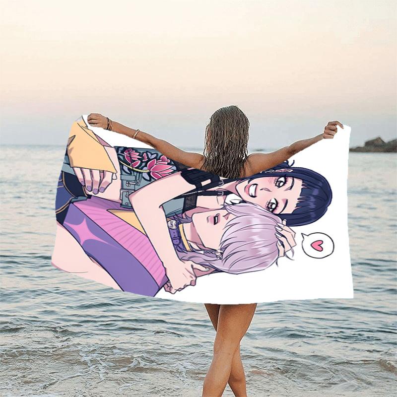 1pc KPop Demon Hunters ZOEY6 Beach Towel, Beach and Seaside Swimming Pool Equipment, Fashion Pattern, Rectangular, Travel Essentials