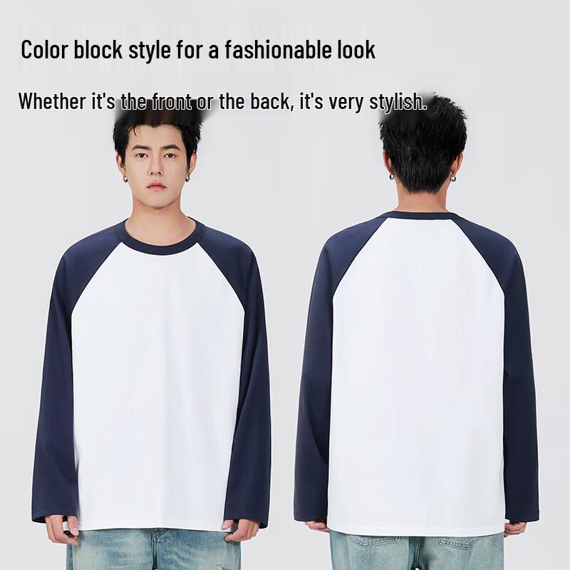 MINISO Men's American Retro Heavyweight Cotton Raglan Long-Sleeve T-Shirt