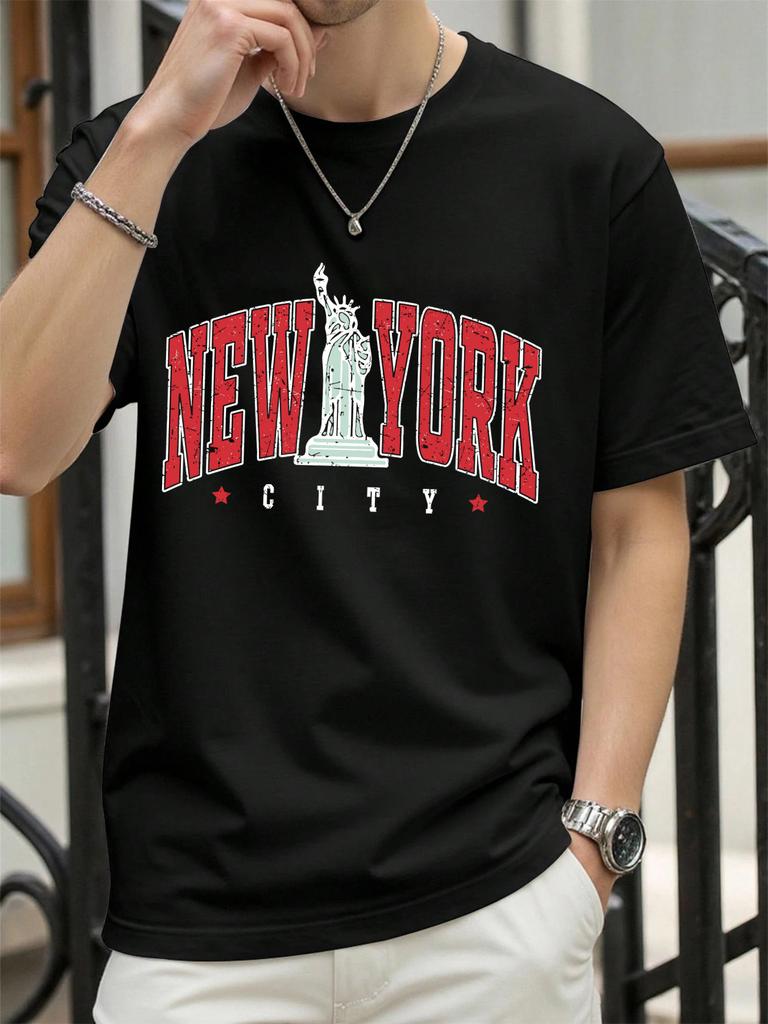 The Statue Representing New York Man Tee Shirts ONeck Summer New Short Sleeve Fashion Cotton Streetwear Loose Casual TShirt