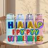1PC Happy Py Times Letter Art 750ml Color Plastic Sports Water Bottle Leakproof Flip Straw Lid Suitable for Sports Office Home Use