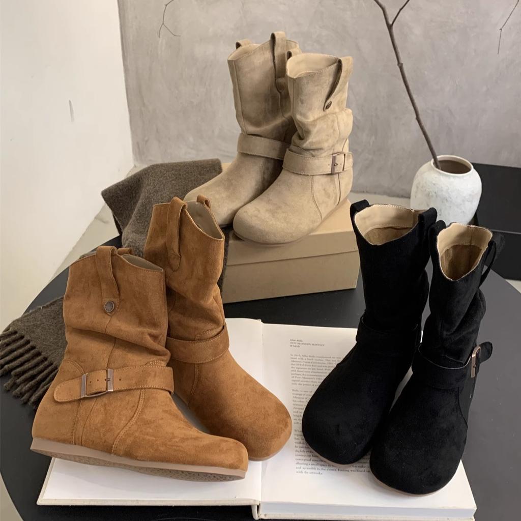 Retro Inner Heightening Short Boots Women's Autumn and Winter Ugly Cute Pile Thick-soled Martin Boots Birkenstock Western Cowboy Boots