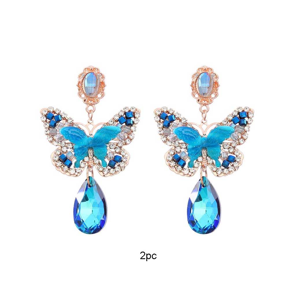 2Pcs Earrings Drops Butterflies Earring Personality Creatively Pendant Dangle Crystal Elegant Jewelry Accessories