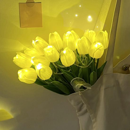 LED Aydınlatmalı Yapay Lale Gece Lambası Ayarlanabilir Saplar Sıcak Yumuşak Işıklı Gerçekçi PU Lale Buketi Ev Dekorasyonu İçin Zarif Çiçekli Gece Lambası