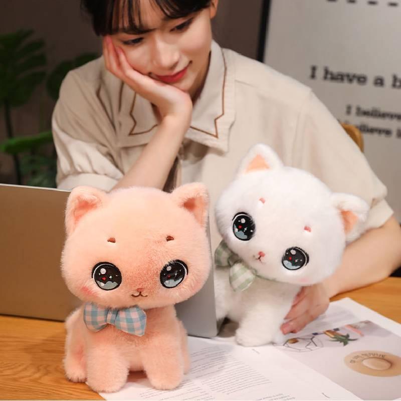 Wearing Cat Bow Stuffed Toy Cute Cartoon Children Birthday Holiday Doll Gift