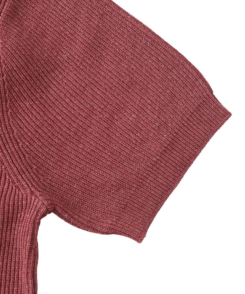 ANALOG MOOD Hacci Button-Up Collar Short Sleeve Knit (Brick)