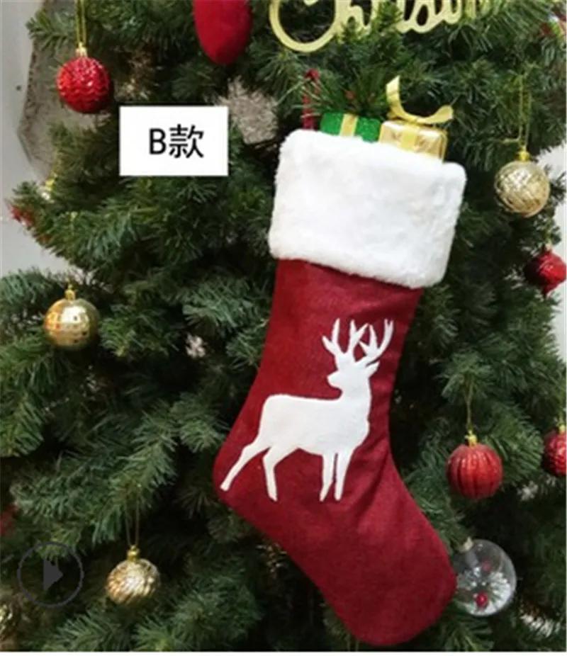 Christmas Stockings Socks Gift Candy Bag Christmas Decorations for Home New Year 2022 Deer Pocket Hanging Xmas Tree Ornament