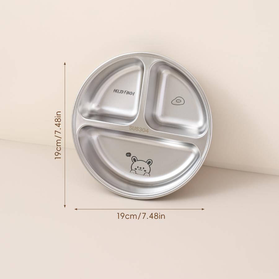 3 Compartment Cute Round Children Food Plate 304 Stainless Steel Divided Dinner Plate Fruit Salad Plates Dishes Dishwasher Safe