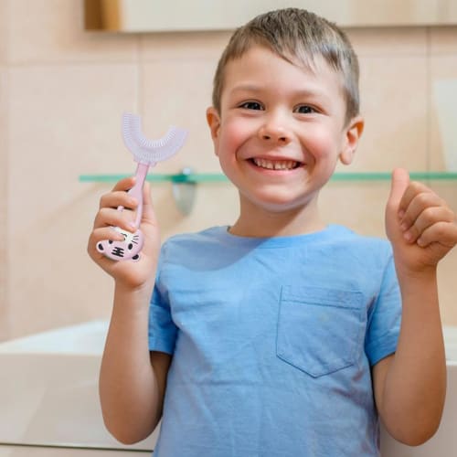 Children's U-Shaped Toothbrush, U-Shaped Toothbrush for Kids, Chewing Brush, Silicone Pacifier Training Toothbrush, Training Toothbrush with Easy-Grip