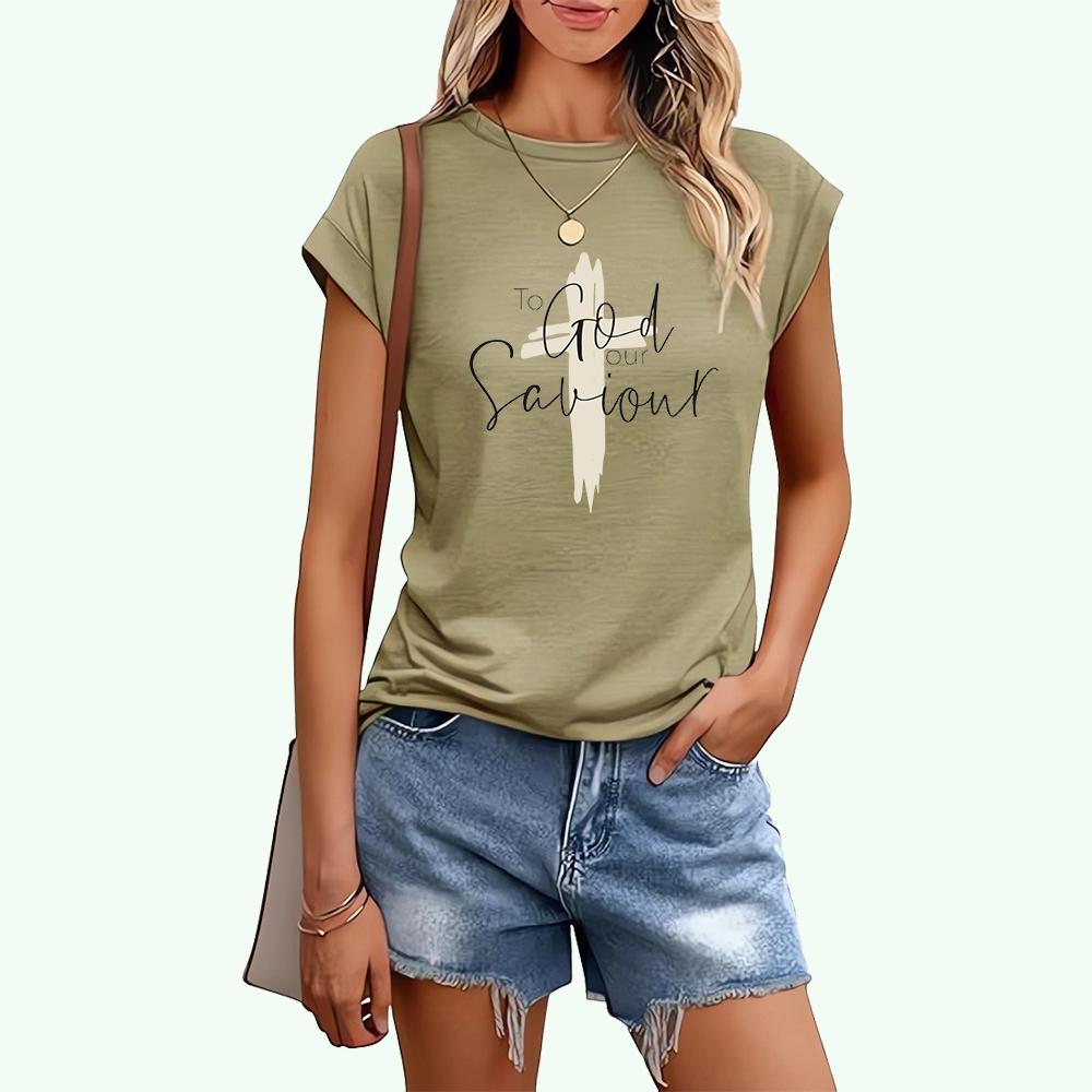 

Women Fashion Short Sleeve T-shirt Sring&summer Casual Floral Print Top Ladies Round Neck Tee Shirt 2XL бежевий