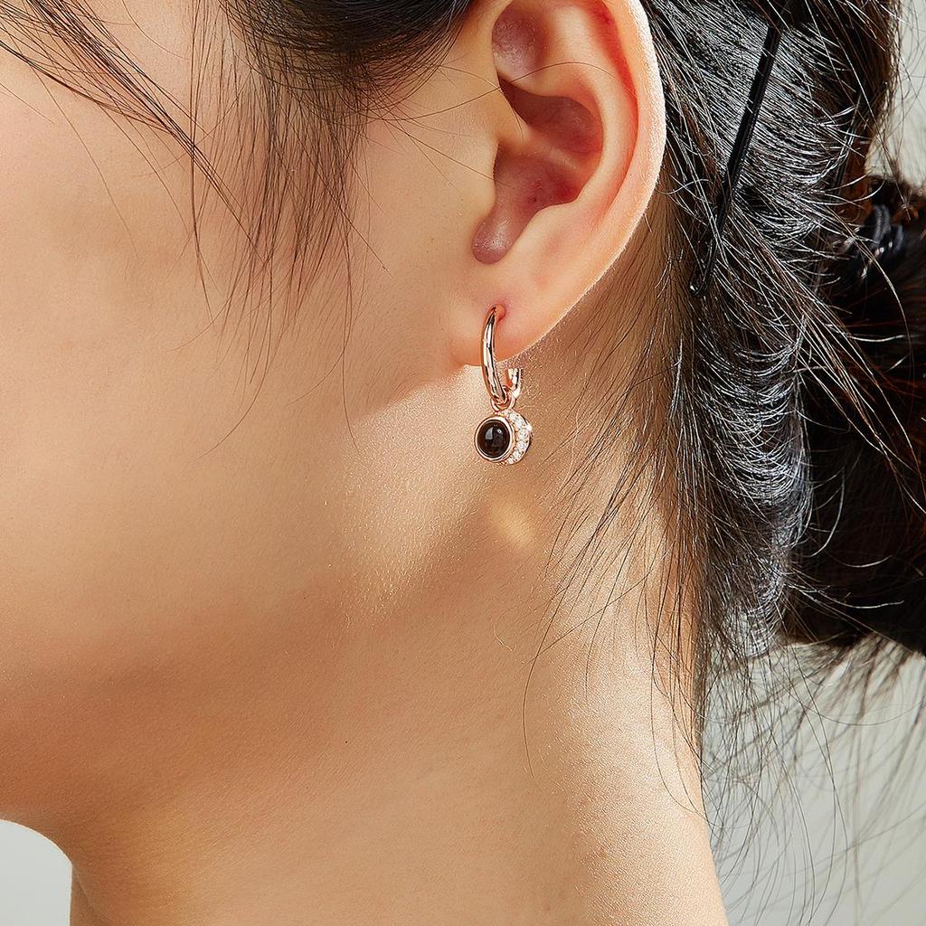 Cute Moon Design Natural Black Opal Round 5mm Gemstone Earrings Rings 925 Sterling Silver for Girls Nice Birthday Gift
