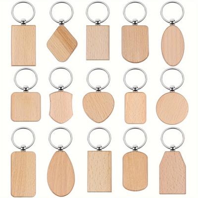 15 Stück Holzrohlinge Schlüsselanhänger Verschiedene Holzschlüsselanhänger Schlüsselanhänger für DIY Geschenkhandwerk Lasergravur Holzschlüsselkettenrohlinge
